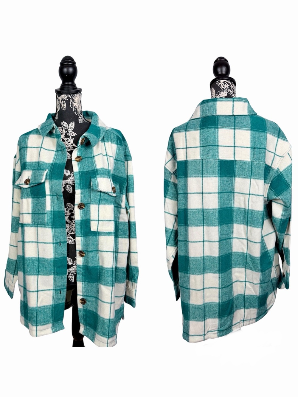 NWT Serra blue/teal plaid button down oversize shacket size medium